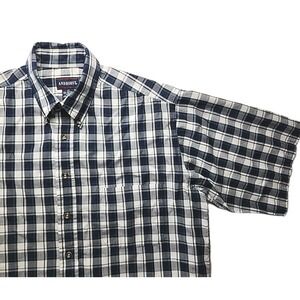 Andhurst Large Tall Men's Navy/White Western Plaid Button Up Short Sleeve EUC